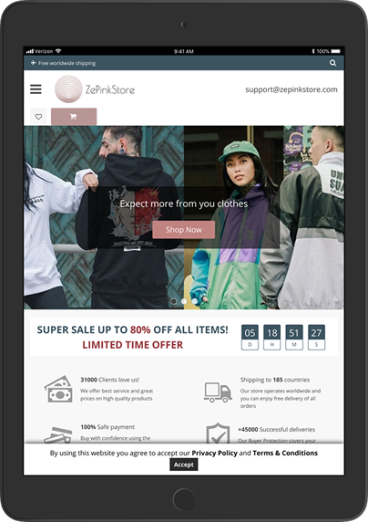 Zepink Store website ipad preview