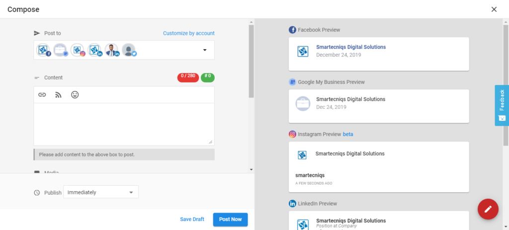 social manager composer dashboard