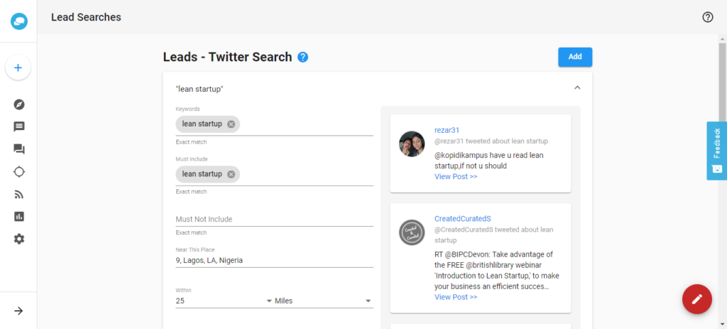 social manager twitter leads dashboard