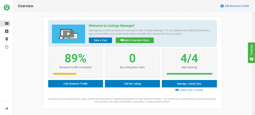 Listings manager overview dashboard